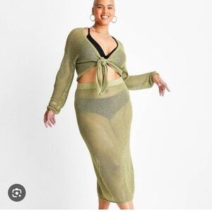 Torrid Plus Size Olive Green Knit Midi Skirt Set
